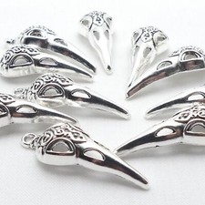 10Pcs Antique Silver Tibetan Style Alloy Pendants Bird Skull Design 35mm