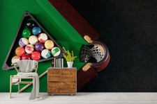 3D Billiard Ball Trianglethe Table Self-adhesive Removeable Wallpaper Wall Mural