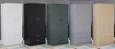 Modern Wardrobe Closet 2 Doors 2 Drawers Storage Hanging Rail Bedroom Furniture