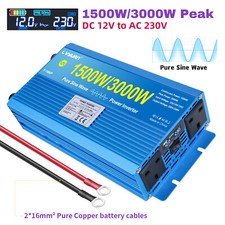 1500W 3000W Pure Sine Wave Power Inverter 12V to 240V Converter 2AC LCD Display