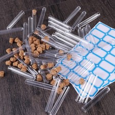  100pcs 1.2x7.5cm Plastic Clear Test Tubes with Cork Stoppers and Brush for