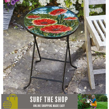 Smart Garden Red Poppy Flower Glass Garden Side Table Folding Indoor Outdoor