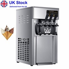 Soft Ice Cream Maker Commercial Countertop 3 Flavors Sweet Cones Freezing 220V