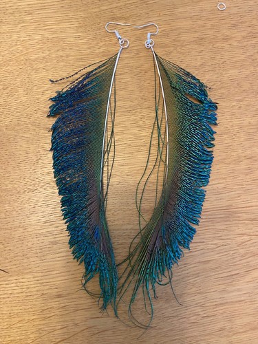 Peacock sword feather earrings - peacock,