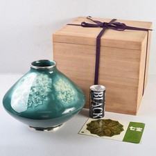 Old Japanese Cloisonne Vase Ando Shippo Hydrangea Flowers Jungin Stamp w/box