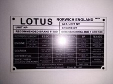 Nameplate Lotus ID plate sign lubricants Europe Elan super seven 7 s102