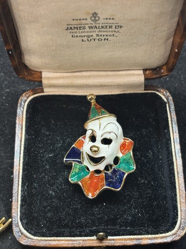 Vintage gold tone enamel clown - vintage,