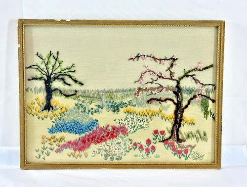 Vintage framed crewel work - vintage,