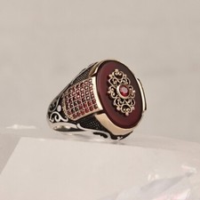 Handmade Pure 925 SILVER men Ring with red amber Stone