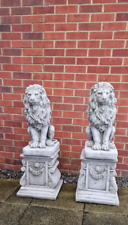 Set of 2 Large Stone Lion Statues - Garden Ornament Outdoor Patio Decor Lions