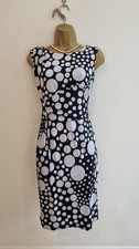 Smart Frank Lyman Monochrome Spot Pattern Shift Dress With Stretch Size 14