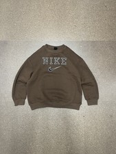 Vintage Nike Crewneck Sweatshirt Jumper Embroidered Spellout Brown Boxfit Small