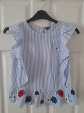 Tommy Hilfiger  Striped &Embroidered Girls Sleeveless Floral Top Size 13-14Years