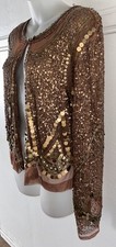 Antik Batik Cardigan Jacket Metallic Bronze Sequin Covered Art Deco Size Large