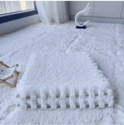 White plush crawling mat eva - white,