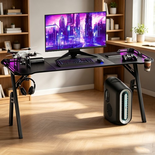 Gaming desk with - with, lights