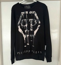 PHILIPP PLEIN Sweatshirt Mens Crew Neck 100% Cotton Logo Fleece Black Size S