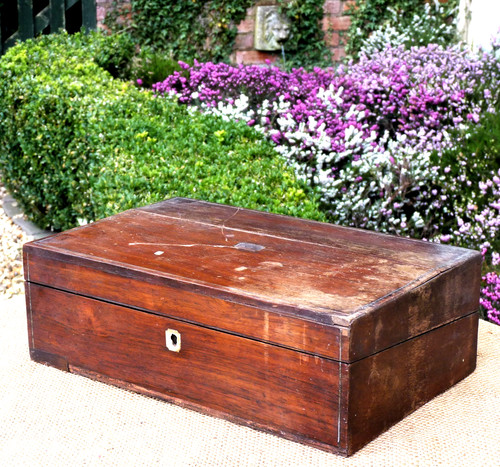 Antique wooden box - writing,