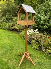 Minster Wooden Bird Table Slate Roof Garden Wood Feeding Stand Station Table 