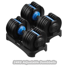 Pair of Adjustable Dumbbells 24kg Set Rack Stand Quick Dial Home Gym Training