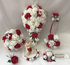 Wedding Bouquets red Butterfly flowers Bride Bridesmaid Flower Girl Wand posy