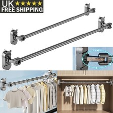 Adjustable Wall Mounted Clothes Drying Airer Telescopic Wardrobe Hanging Rod UK