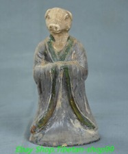 7'' Old Chinese Tang Sancai Pottery Dynasty Pig Swine People Person Statue