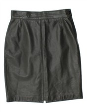 VINTAGE Womens Leather Skirt IT 42 Medium W28 Grey Leather AF01