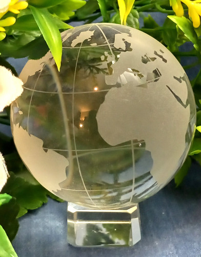 Etched crystal world globe - world,