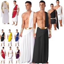 UK Mens Ancient Greek God Cosplay Costume Roman Mr. Toga Caesar Dress Up Robes 