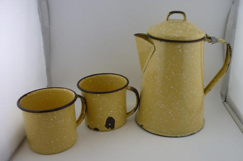 Vintage yellow splatter enamel - yellow,