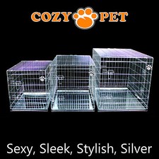 Dog Cage by Cozy Pet Silver Galvanised Puppy Crate 5 Sizes Travel Crate Cat