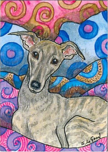 Greyhound dog aceo art print - greyhound,