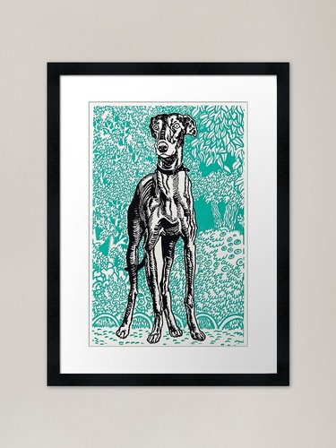 Greyhound dog green blockprint - dog,