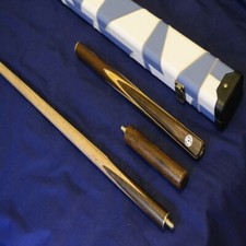 Handcrafted 3/4 piece Ash Snooker/Pool Cue with Case and 15cm Screw in Mini-Butt