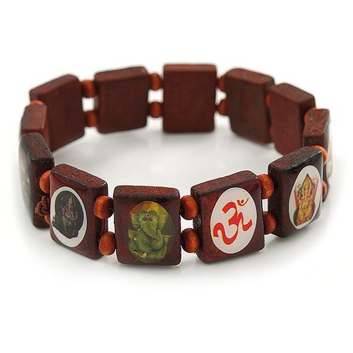 Brown wood ganesh om stretch - wood,