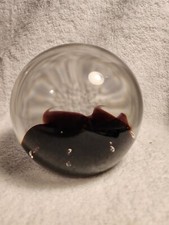 Fabulous vintage CIIC large glass paperweight with purple wave and clear bubbles