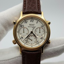 Seiko Men's Gold Tone Quartz Chronograph Watch 7A28-6050 - READ DESCRIPTION