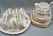 Crown Royal Bone China Set Yellow Leaf Print Cup Saucers Plates