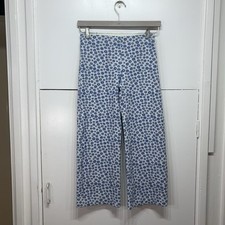 Bimba Y Lola Knit Trousers White Blue Daisy Elastic Waist Cropped Size Small 