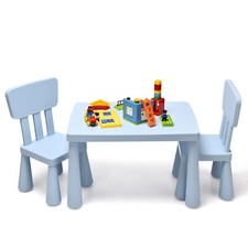 3 Piece Kids Table and Chair Set Toddler Activity Desk and Chairs-Blue
