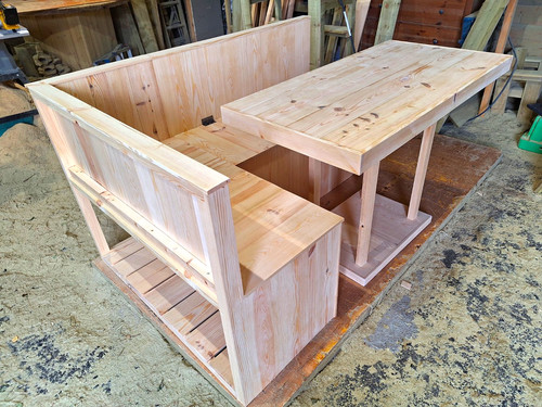 Light wood corner bench with - light,