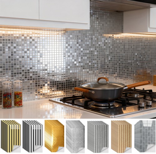 Silver mosaic tile stickers - silver,