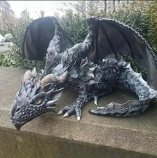 Garden Dragon Sculpture, Large, Crouching, Guardian Statue, Dragon Sculpture