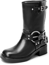 Mid Calf Biker Style Wellies