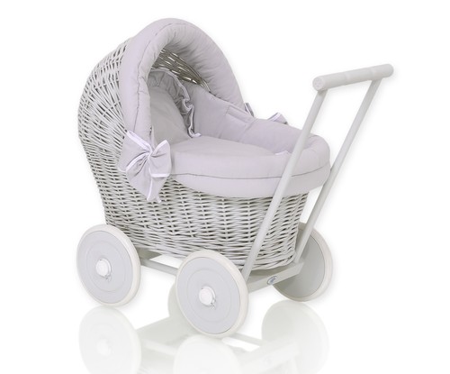 Wicker dolls pram - dolls, grey