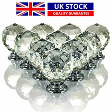 CLEAR CRYSTAL DIAMOND GLASS DOOR KNOBS CUPBOARD DRAWER FURNITURE HANDLE CABINET