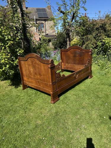Antique oak carved double bed - oak,
