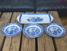 Old Willow English Ironstone Tea plate set for 3. platter & side plates 