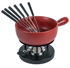 Kuhn Rikon Ceramic Cheese Fondue Set with 6 Forks - 23cm/2.6L, Classic Red